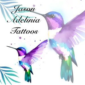 Watercolour Purple Hummingbird Tattoo